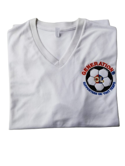 T-Shirt Blanc Col V Logo Côté coeur + Dos